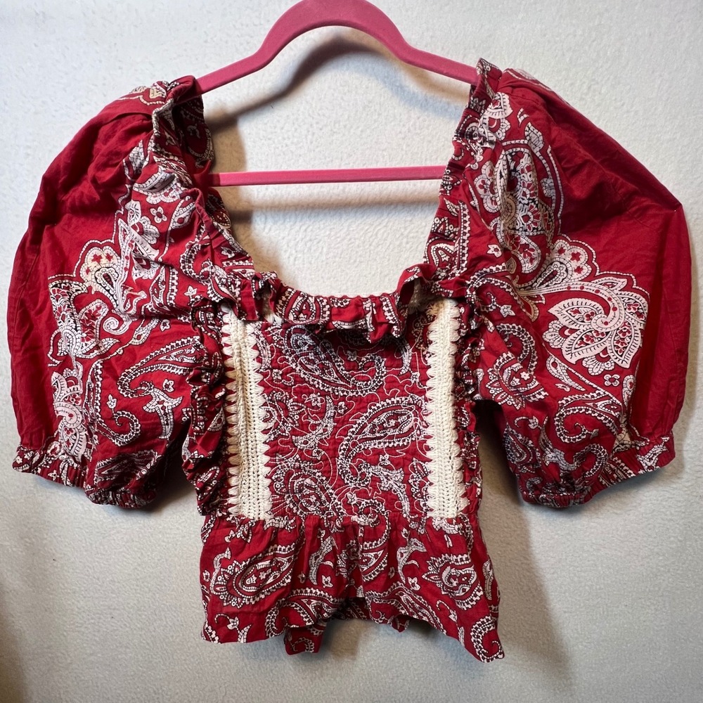 Sea Red Paisley Crop Top